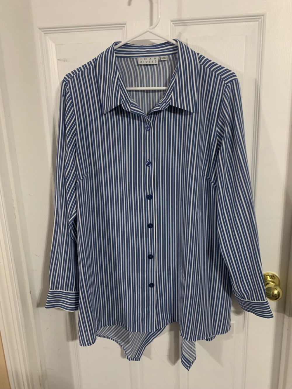 Joan Rivers Blue and White Vertical Stripe Button-Down Shirt